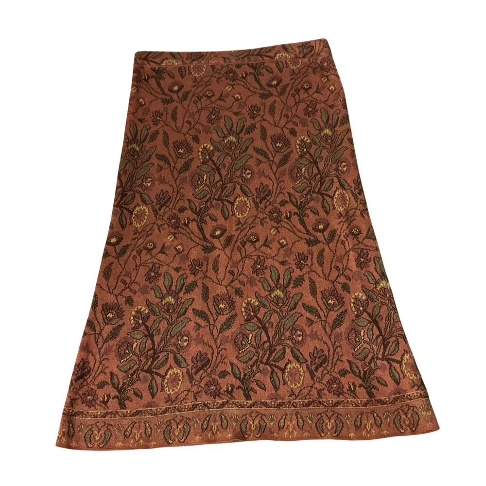 Peruvian Connection Floral Jacquard Knit Skirt Womens S Terracotta Pima Cotton